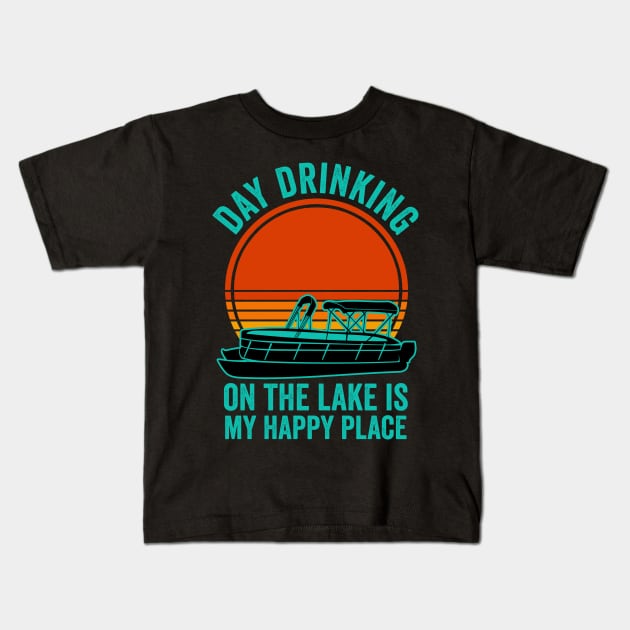 Pontoon Boat Party Funny Day Drinking Vintage Kids T-Shirt by Visual Vibes